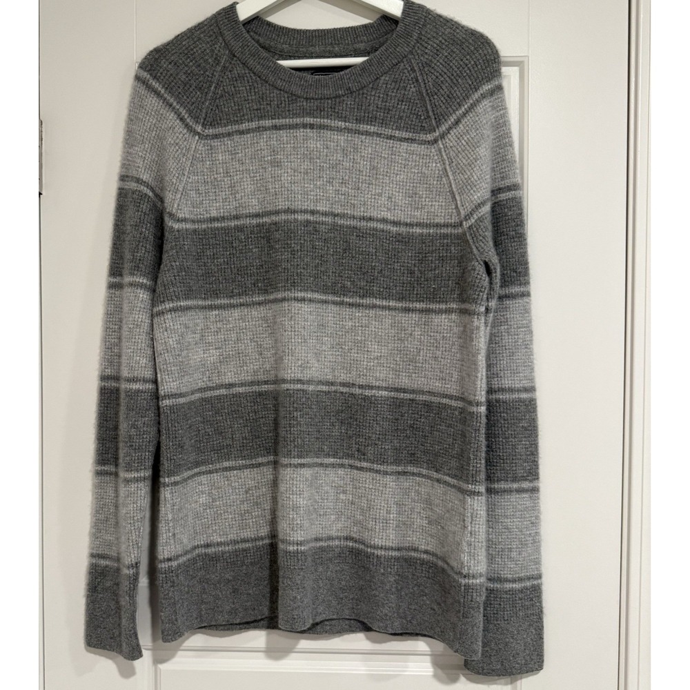 Abercrombie & Fitch 100% Cashmere Knit Sweater Gray Stripe Womens Size L Preppy